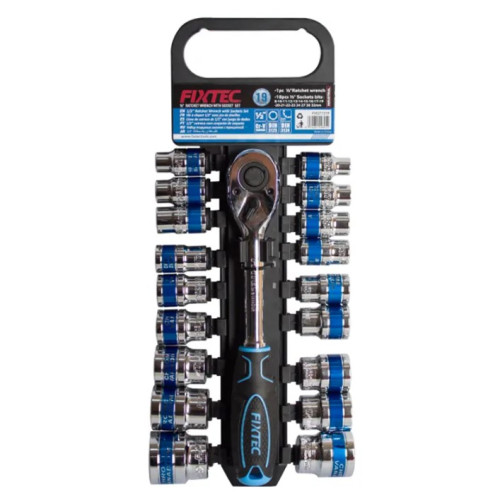 FIXTEC Set gedora sa čegrtaljkom 1/2" 19kom