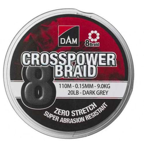 Struna DAM Crosspower 8-Braid 0.13mm i 0.15mm 150m, Siva